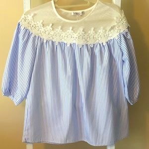 Joy Joy Blue striped Shoulder Top.  Size XS. New.